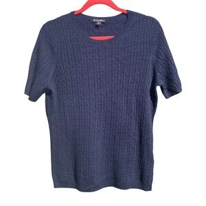Brooks Brothers Silk Cashmere Blend Cable Knit Short Sleeve Sweater Navy XL